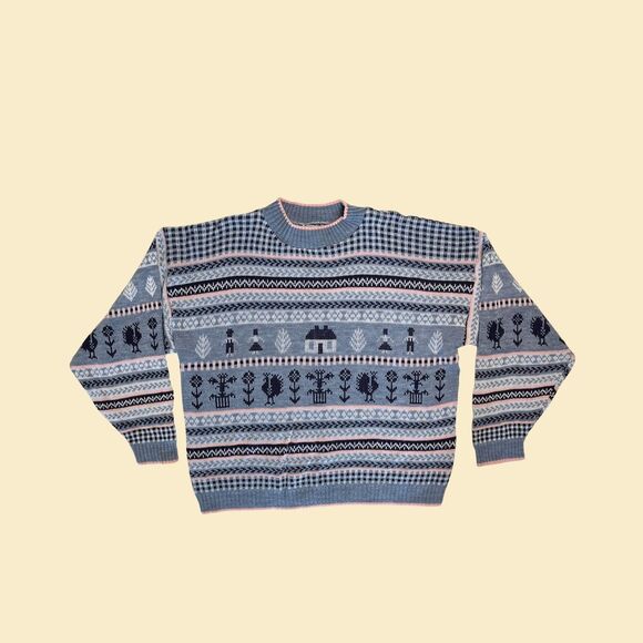 Vintage 80s striped sweater by Classic Essentials, size 22W blue & pink pullover - Picture 1 of 7